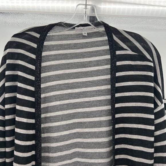 Moa Moa Women's Striped Long Sleeve Lightweight Cardigan Black/Gray Medium - Picture 2 of 8